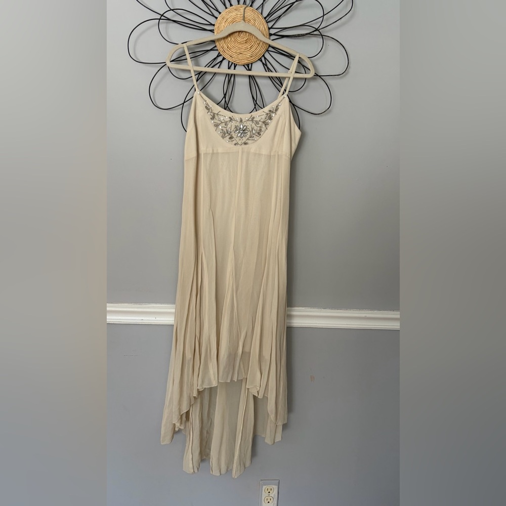 Willow & Clay Cream High Low Dress with Embellishments Gauze with lining